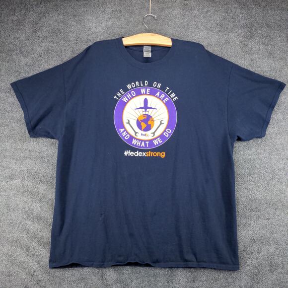 FedEx Strong T Shirt Mens Size 2XL Blue Big Logo Graphic Who We Are - Picture 2 of 16